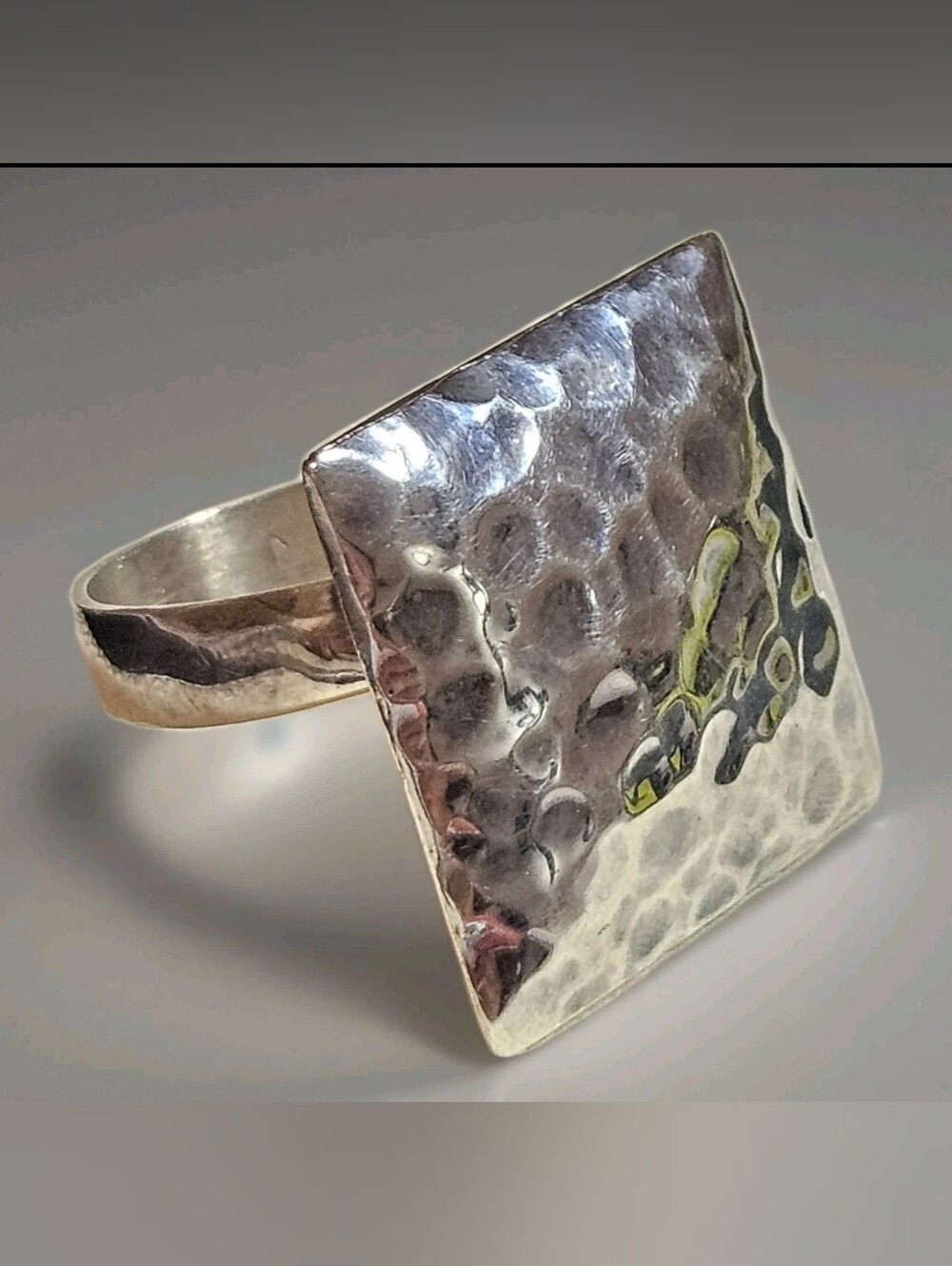 Vintage 925 Silver Minimalist Modernalist Ring 9.5 Statement Hammered Square